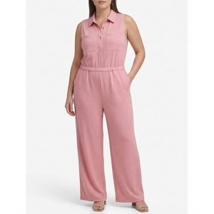 🌸 Merokeety Pink Wide Leg Jumpsuit NWT Utility Sleeveless Collared Large